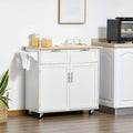 Rolling Kitchen Island Cart White Rubberwood Top Drawers Cabinet Wheels