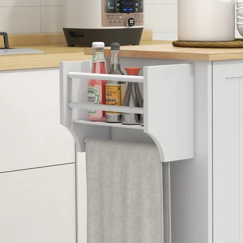White Rolling Kitchen Island Cart Rubberwood Top Three-Door Drawer Storage with Wheels