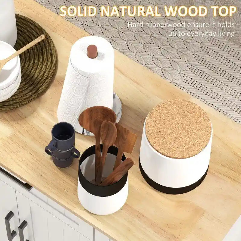 White Rolling Kitchen Island Cart Rubberwood Top Three-Door Drawer Storage with Wheels