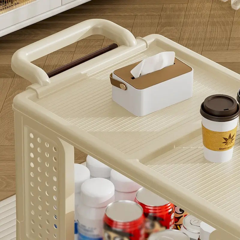 3-Tier Rolling Storage Cart with Lockable Wheels, Cream Color