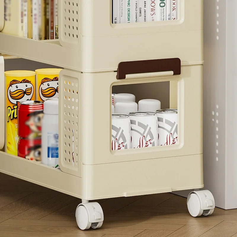 3-Tier Rolling Storage Cart with Lockable Wheels, Cream Color