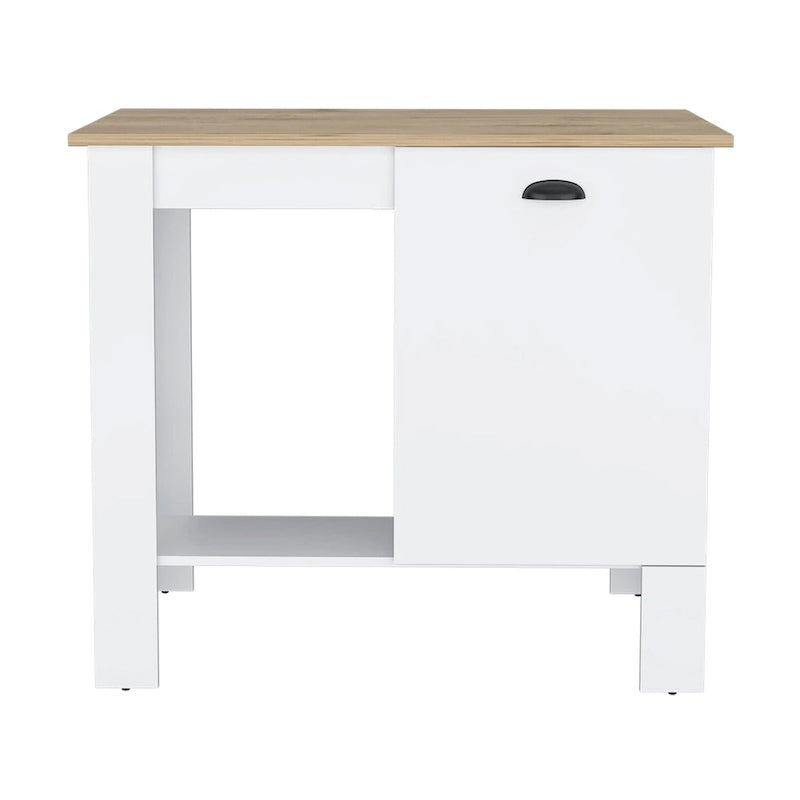 White Wood Top Kitchen Island with Cabinet and Open Shelf