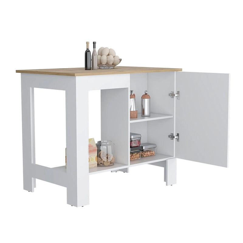 White Finish Kitchen Island with Single Drawer and Open Bottom Shelf