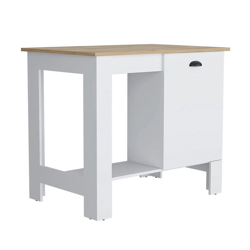 White Finish Kitchen Island with Single Drawer and Open Bottom Shelf
