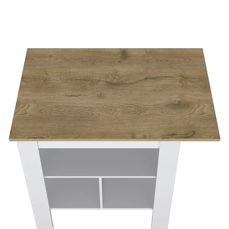 White Finish Kitchen Island with Single Drawer and Open Bottom Shelf