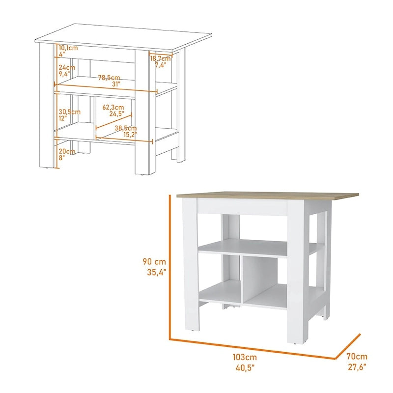 White Finish Kitchen Island with Single Drawer and Open Bottom Shelf