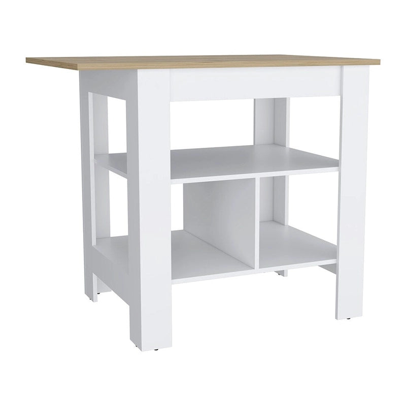 White Finish Kitchen Island with Single Drawer and Open Bottom Shelf