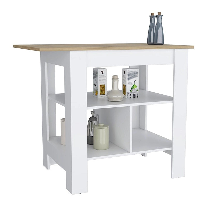 White Finish Kitchen Island with Single Drawer and Open Bottom Shelf