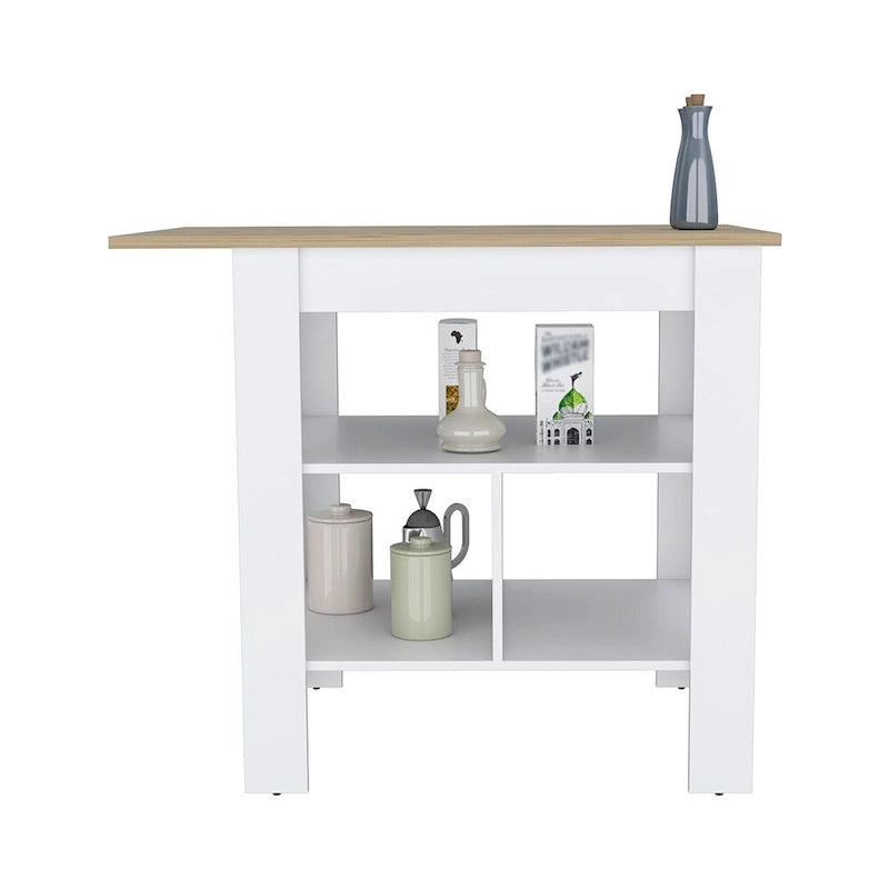 White Finish Kitchen Island with Single Drawer and Open Bottom Shelf