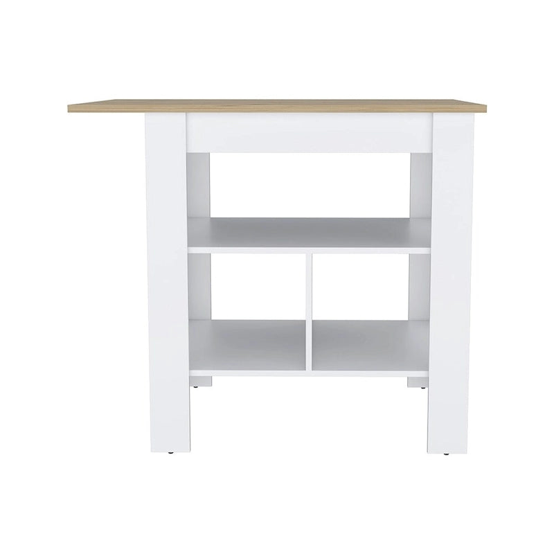 White Finish Kitchen Island with Single Drawer and Open Bottom Shelf