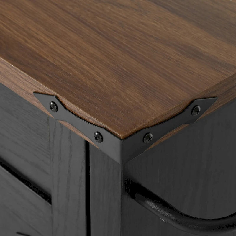 Black Rolling Kitchen Island Cart with Drop Leaf and Power Outlet