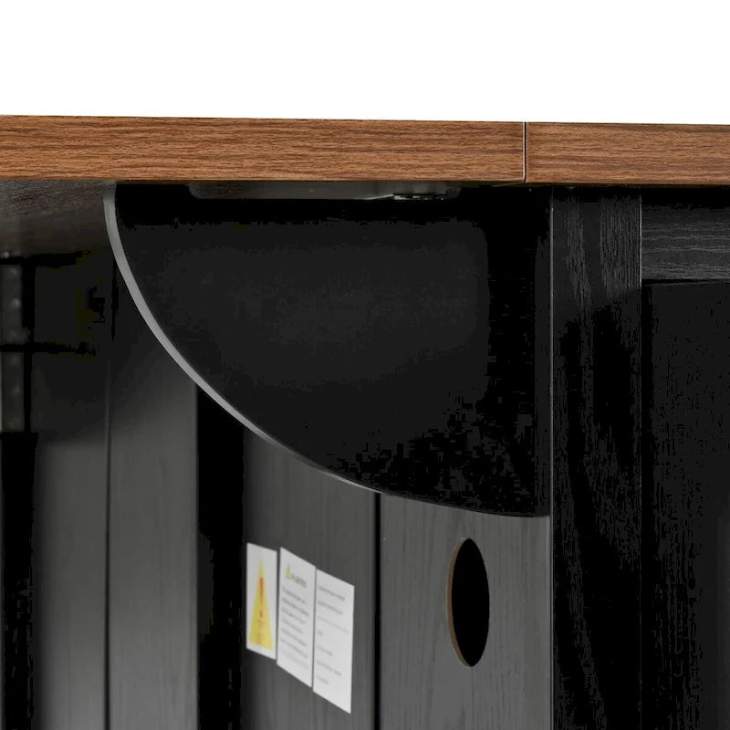 Black Rolling Kitchen Island Cart with Drop Leaf and Power Outlet