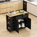 Rolling Kitchen Island Cart with Spice Rack Wine Rack Drawers and Rubberwood Top