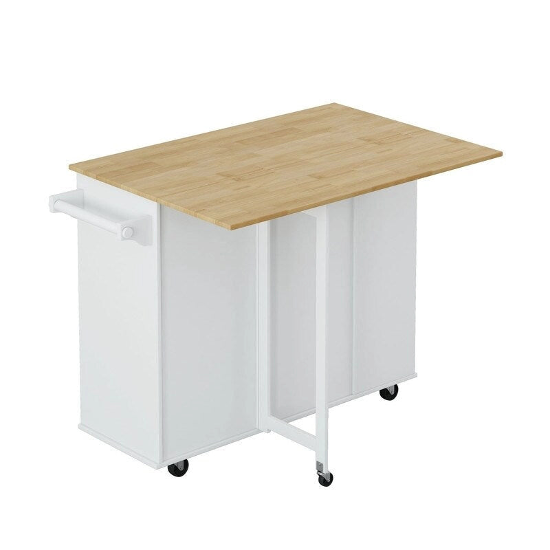 Rolling Kitchen Island Cart with Spice Rack Wine Rack Drawers and Rubberwood Top