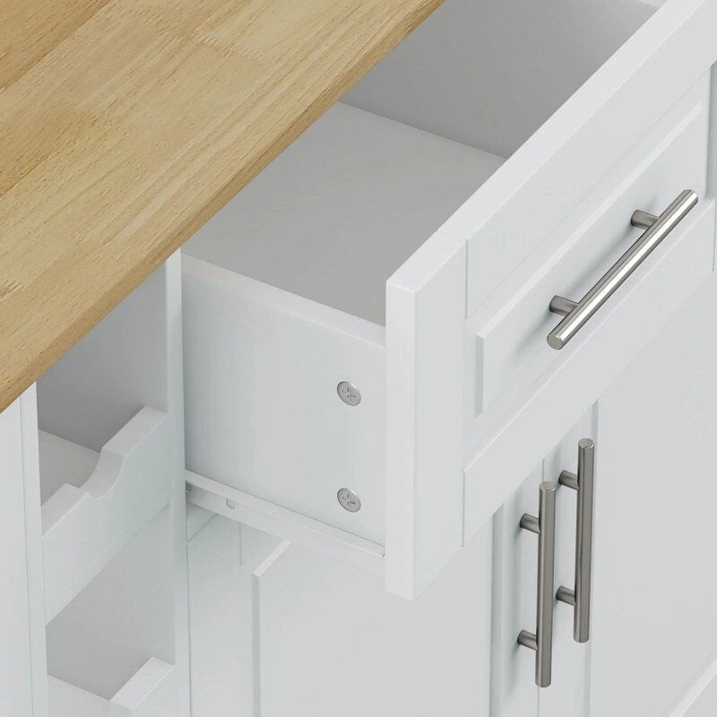 Rolling Kitchen Island Cart with Spice Rack Wine Rack Drawers and Rubberwood Top