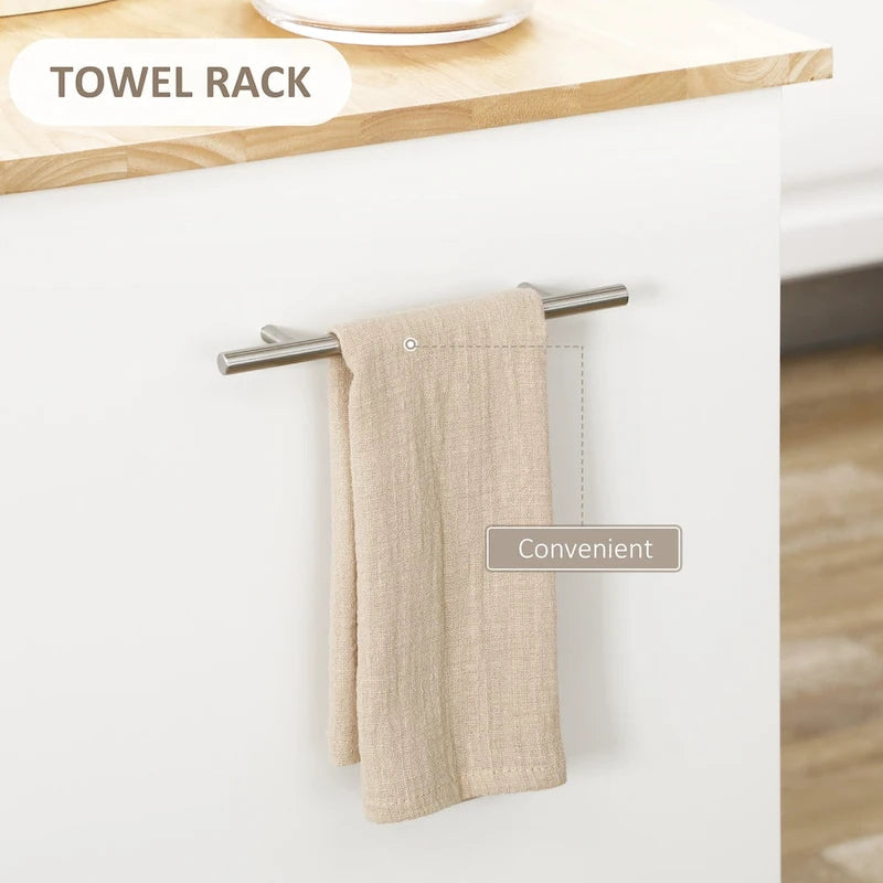 Compact Rolling Kitchen Island Cart with Drawer Cabinet Towel Racks Cream White