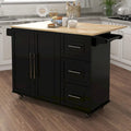 Solid Wood Folding Kitchen Island Cart with Drawers and Side Racks, Black/White