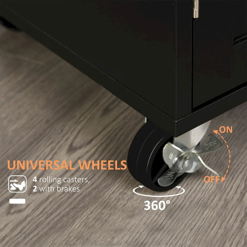 Rolling Kitchen Island Cart with Drawer Cabinet Black Wood Top