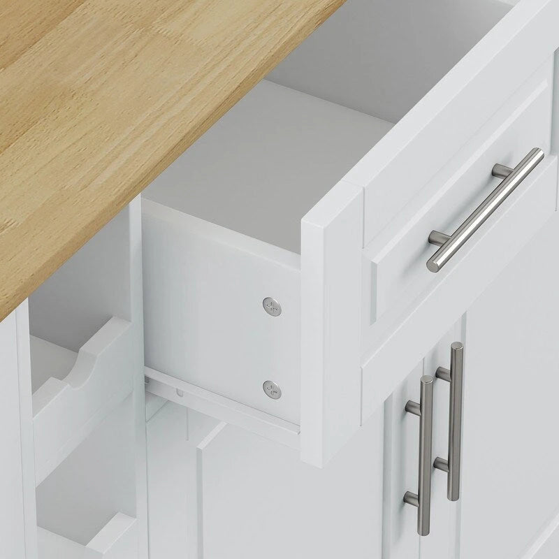 Rolling Kitchen Island Cart with Drop Leaf Wine Rack Spice Rack Drawers White Black