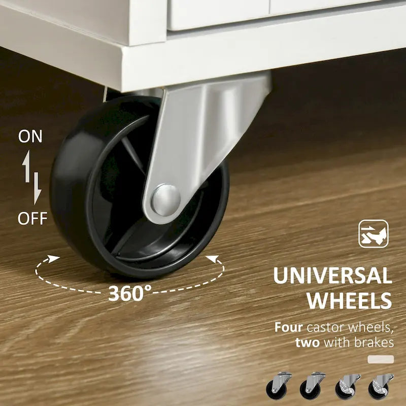 Rolling Kitchen Island Cart with Rubberwood Top Grey Storage Drawers