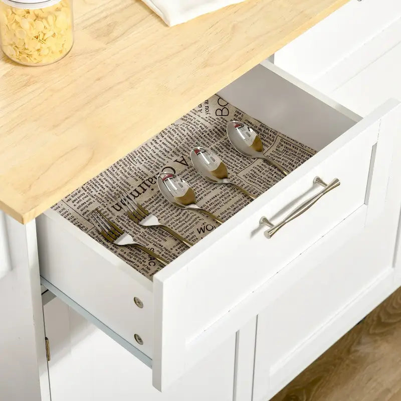 Rolling Kitchen Island Cart with Rubberwood Top Grey Storage Drawers