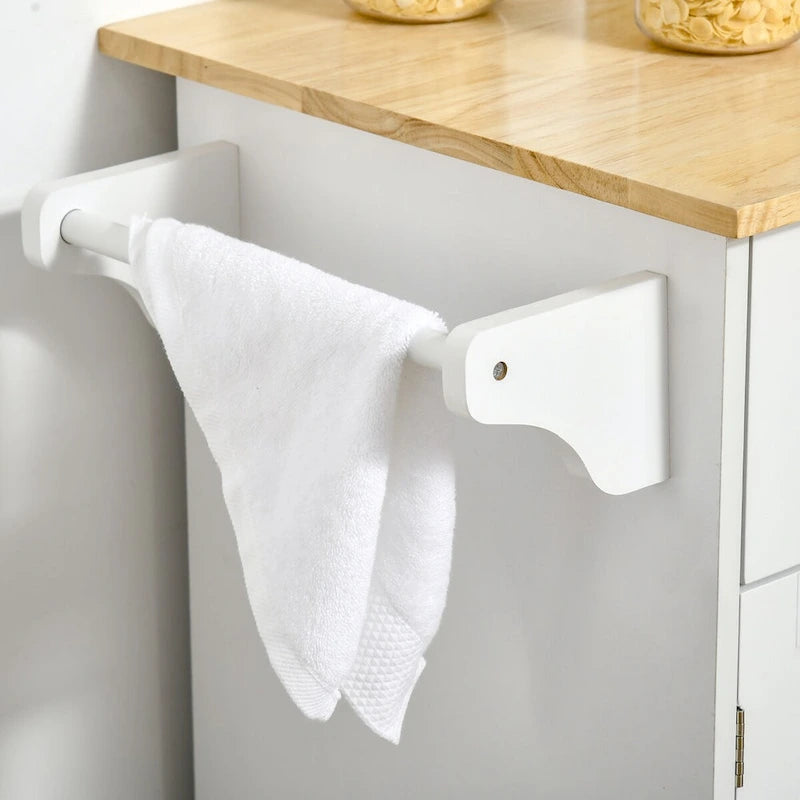 Rolling Kitchen Island Cart with Rubberwood Top Grey Storage Drawers