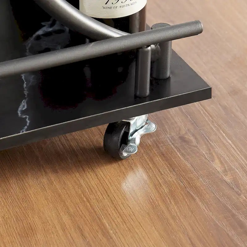 Black 2-Tier Rolling Bar Serving Cart with Wine Rack and Glass Holder