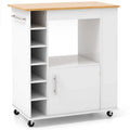 White Bamboo Kitchen Rolling Cart with Wine Rack and Towel Bar