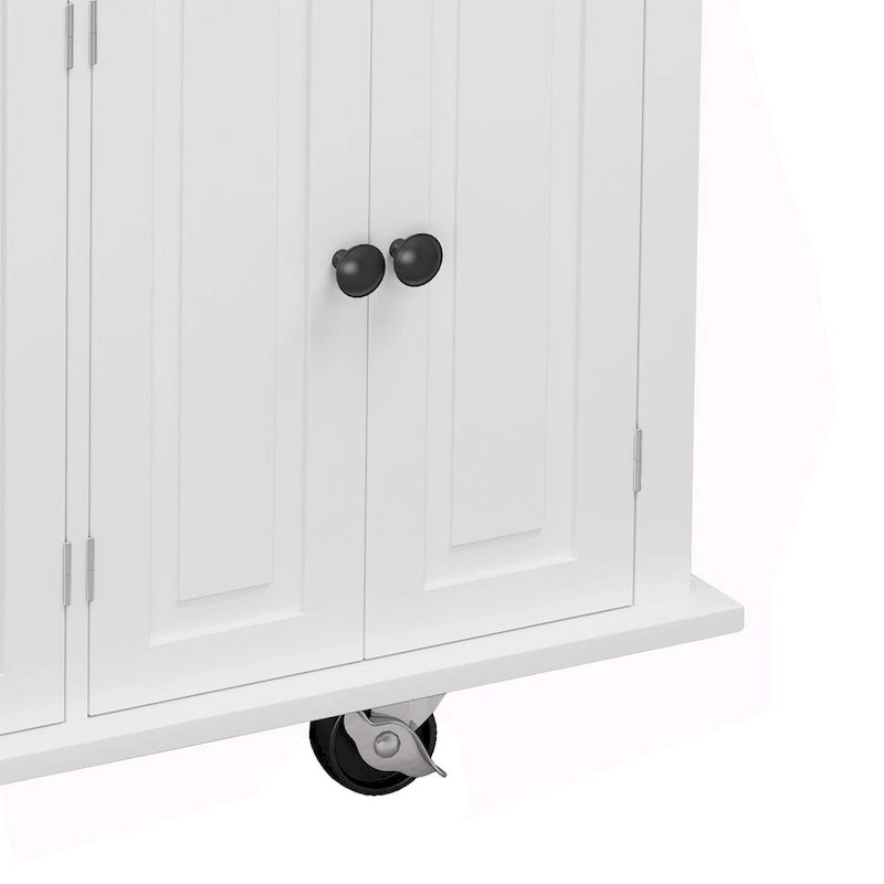Rolling Kitchen Island Cart with 4 Doors 2 Drawers Spice Rack Towel Rack White