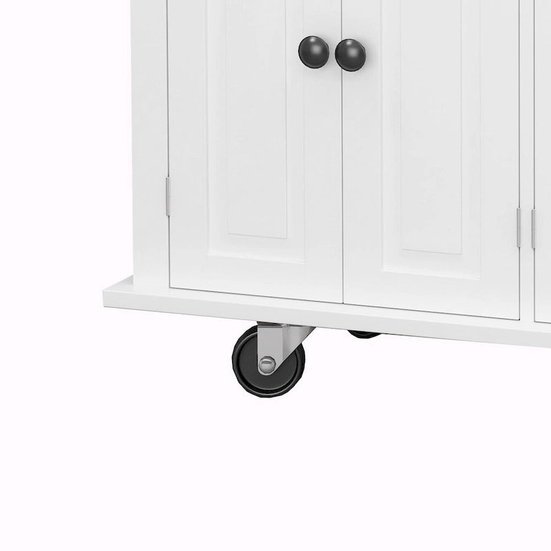 Rolling Kitchen Island Cart with 4 Doors 2 Drawers Spice Rack Towel Rack White