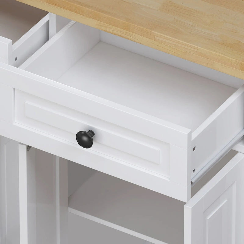 Rolling Kitchen Island Cart with 4 Doors 2 Drawers Spice Rack Towel Rack White