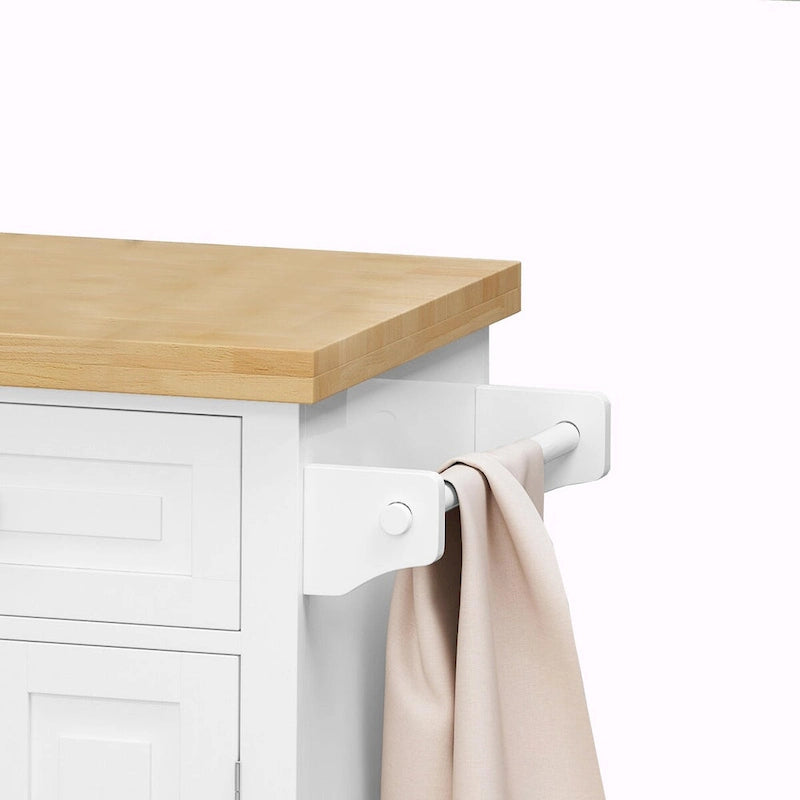Rolling Kitchen Island Cart with 4 Doors 2 Drawers Spice Rack Towel Rack White