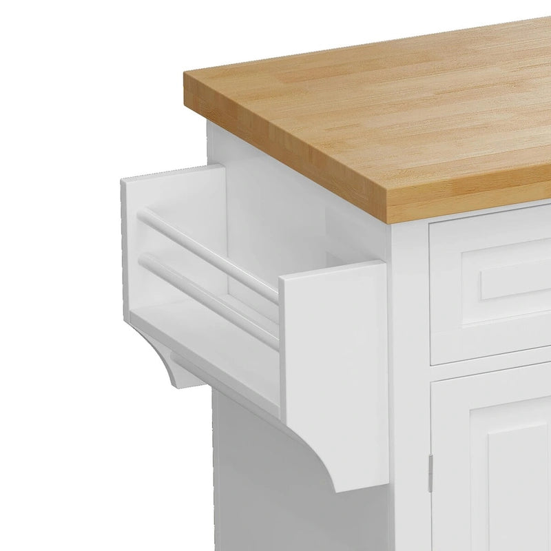 Rolling Kitchen Island Cart with 4 Doors 2 Drawers Spice Rack Towel Rack White