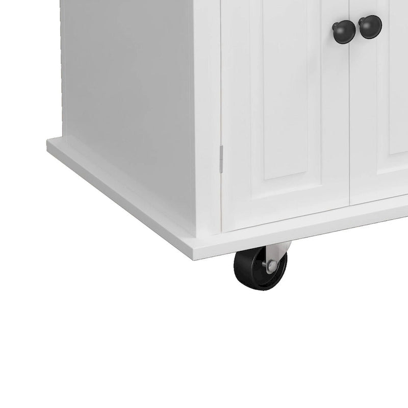 Rolling Kitchen Island Cart with 4 Doors 2 Drawers Spice Rack Towel Rack White