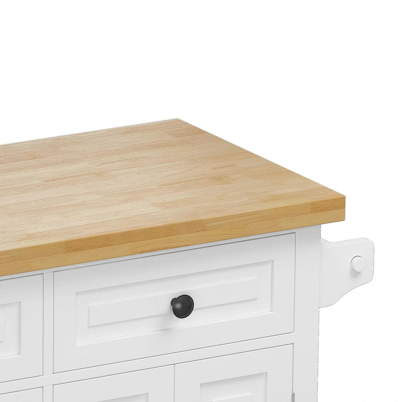 Rolling Kitchen Island Cart with 4 Doors 2 Drawers Spice Rack Towel Rack White