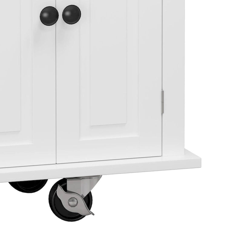 Rolling Kitchen Island Cart with 4 Doors 2 Drawers Spice Rack Towel Rack White