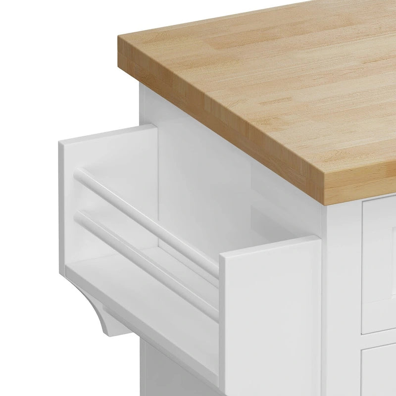Rolling Kitchen Island Cart with 4 Doors 2 Drawers Spice Rack Towel Rack White