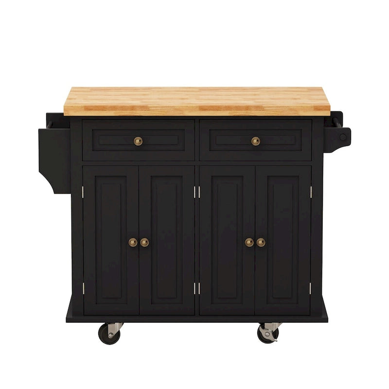 Rolling Kitchen Island Cart with 4 Doors 2 Drawers Spice Rack Towel Rack White