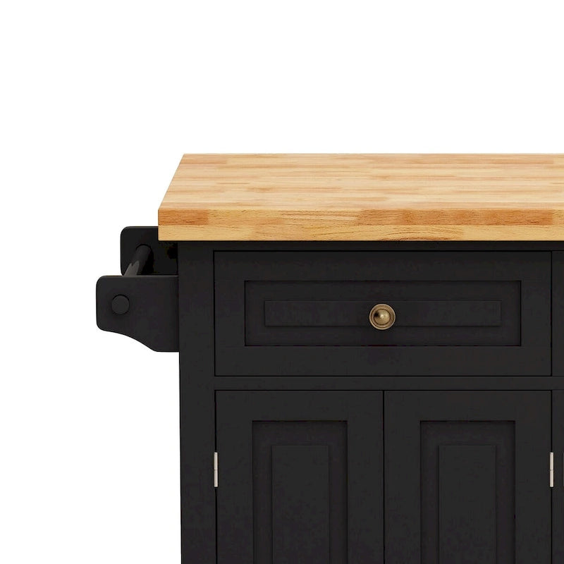Rolling Kitchen Island Cart with 4 Doors 2 Drawers Spice Rack Towel Rack White