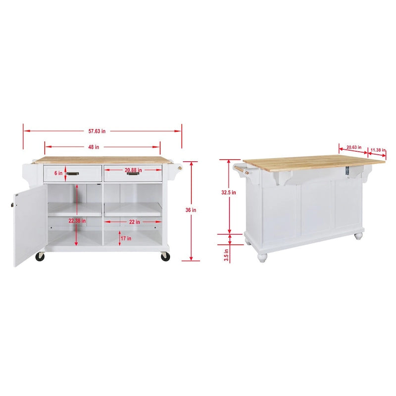 Rolling Kitchen Island Cart with Wood Top Drawers Storage Grey
