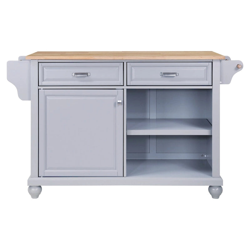 Rolling Kitchen Island Cart with Wood Top Drawers Storage Grey