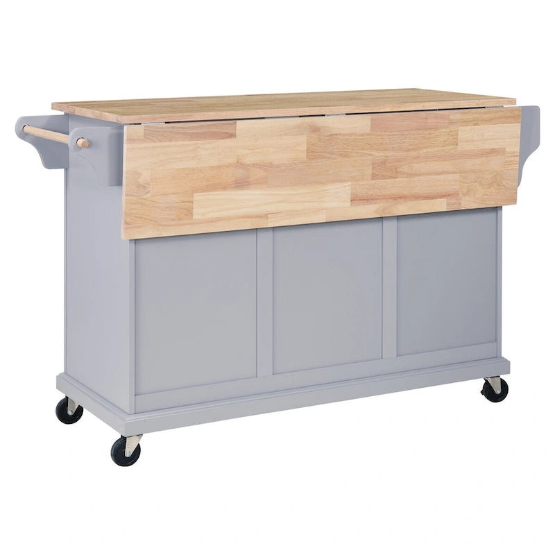 Rolling Kitchen Island Cart with Wood Top Drawers Storage Grey