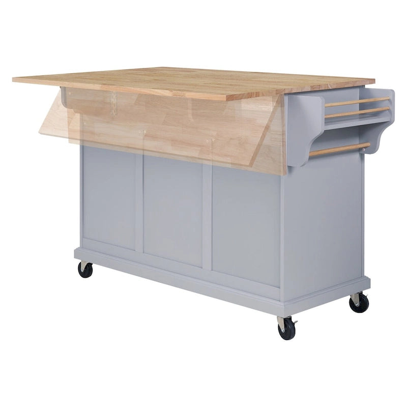 Rolling Kitchen Island Cart with Wood Top Drawers Storage Grey