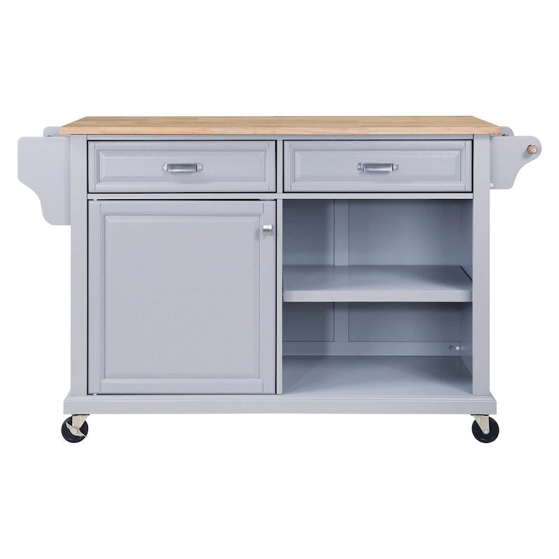 Rolling Kitchen Island Cart with Wood Top Drawers Storage Grey