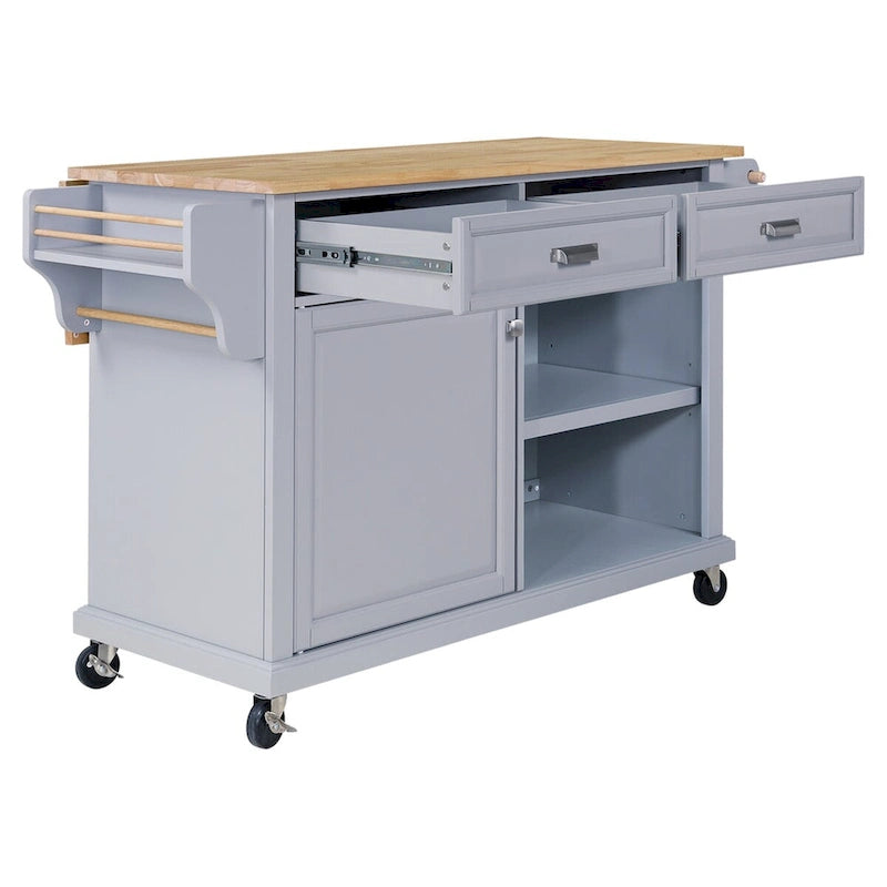 Rolling Kitchen Island Cart with Wood Top Drawers Storage Grey