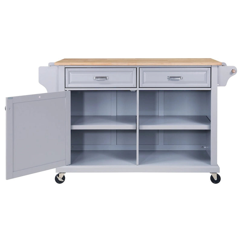 Rolling Kitchen Island Cart with Wood Top Drawers Storage Grey