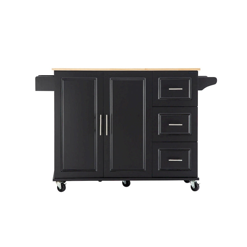 Rolling Kitchen Island Cart with Drawers Cabinet White Natural Wood Top