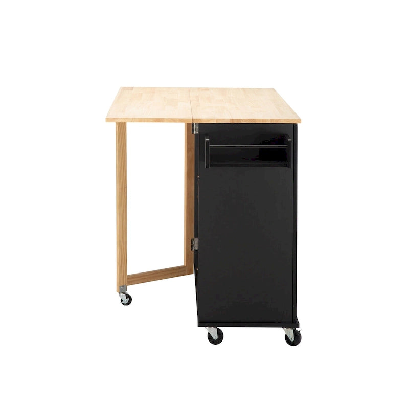 Rolling Kitchen Island Cart with Drawers Cabinet White Natural Wood Top