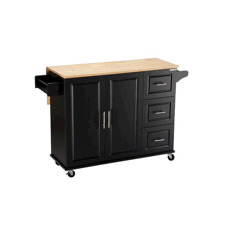 Rolling Kitchen Island Cart with Drawers Cabinet White Natural Wood Top