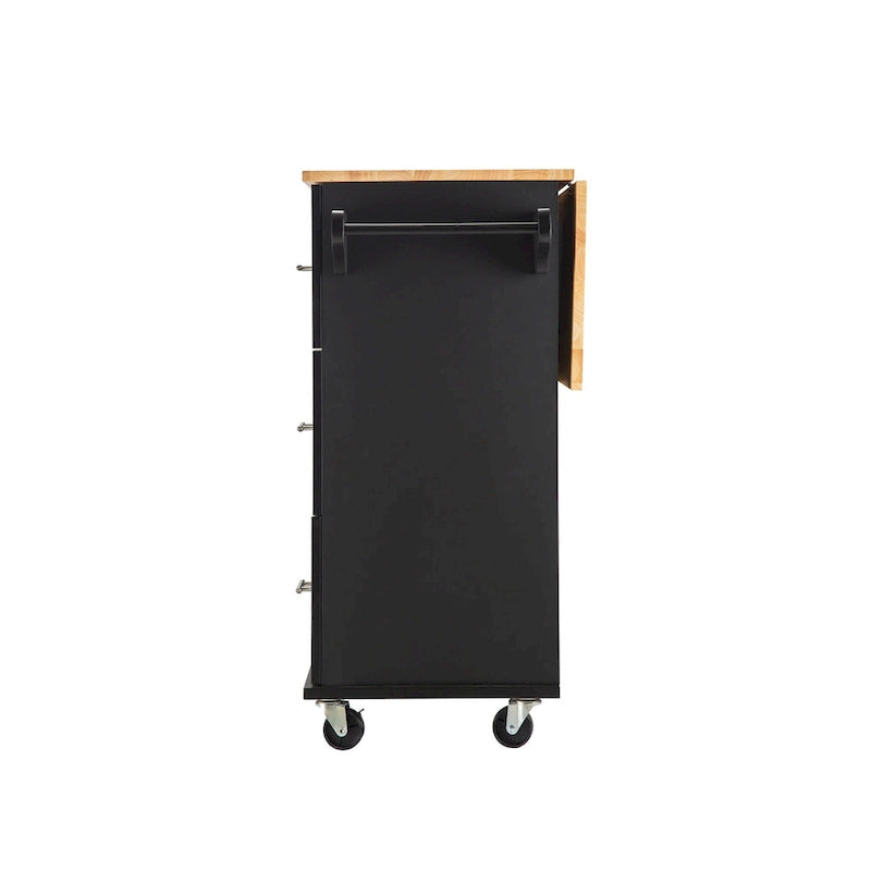 Rolling Kitchen Island Cart with Drawers Cabinet White Natural Wood Top